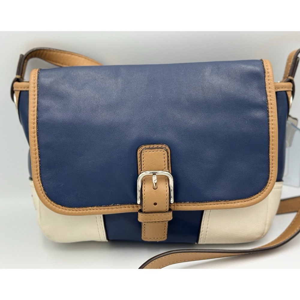 COACH Hadley Leather Field Crossbody Bag Color Block Blue Tan Purse F29763 - Picture 2 of 14